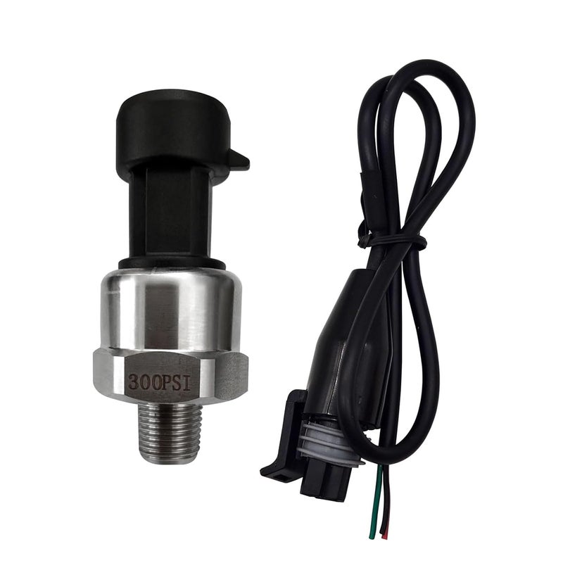 Flylin Pressure Transducer Sender Sensor with Connector, Stainless Steel 1/8”-27 NPT Pressure Transducer Sensor Compatible for Oil Fuel Air Water (300 PSI) - Image 1